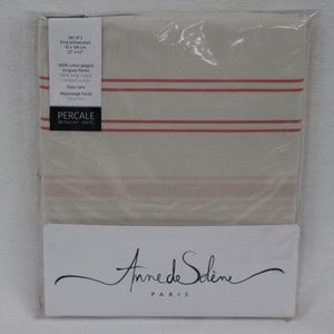 ANNE DE SOLENE PARIS BABYLONE STRIPE KING PILLOWCASES - NEW - CORAL SET OF 2